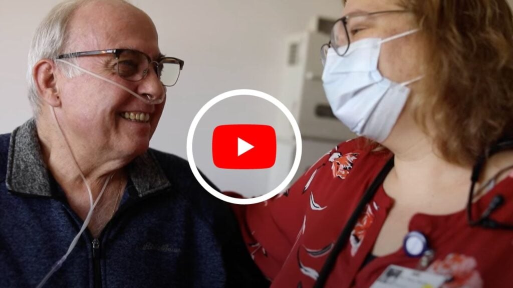 YouTube thumbnail: Tom's story. Patient testimonial. Click to watch.