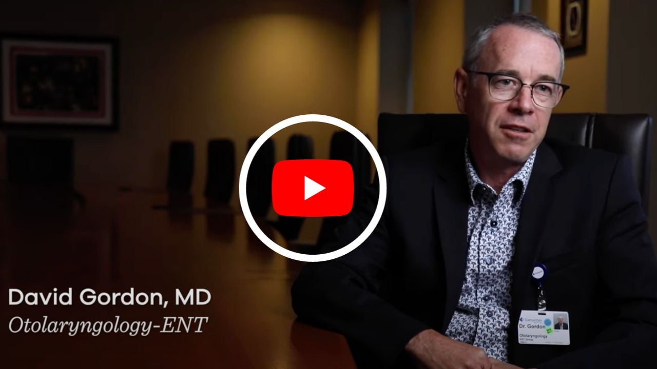 YouTube thumbnail to Dr. David Gordon, Otolaryngology - ENT, caregiver testimonial. Click to watch.
