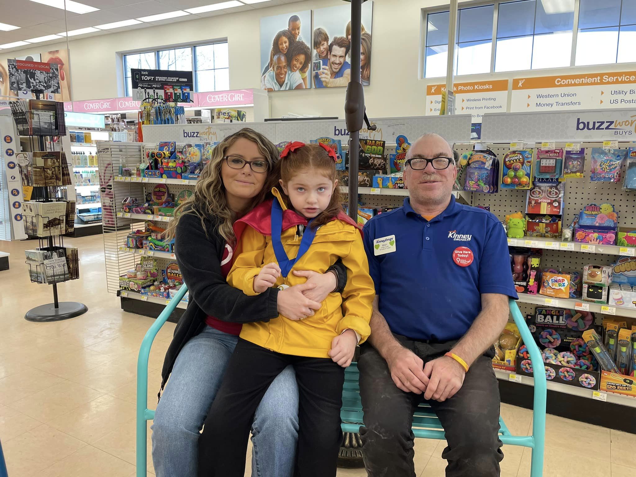 Lowvile, NY: CMN of Northern New York 2024 champion Sophia with Kinney's staff during the 2024 fundraiser kickoff.