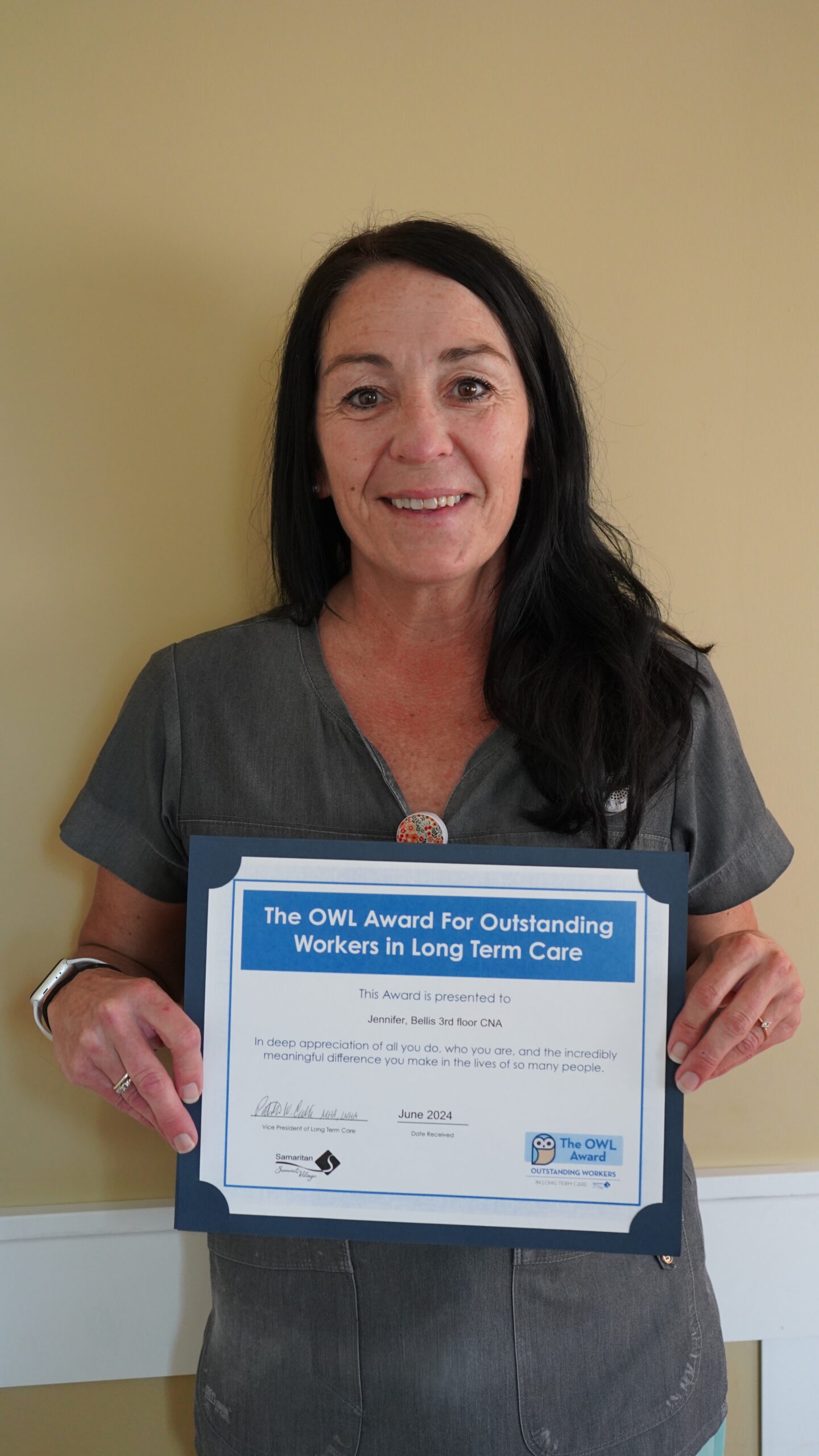 Jennifer Bellis, CNA, Samaritan Summit Village, June 2024 OWL Award winner.