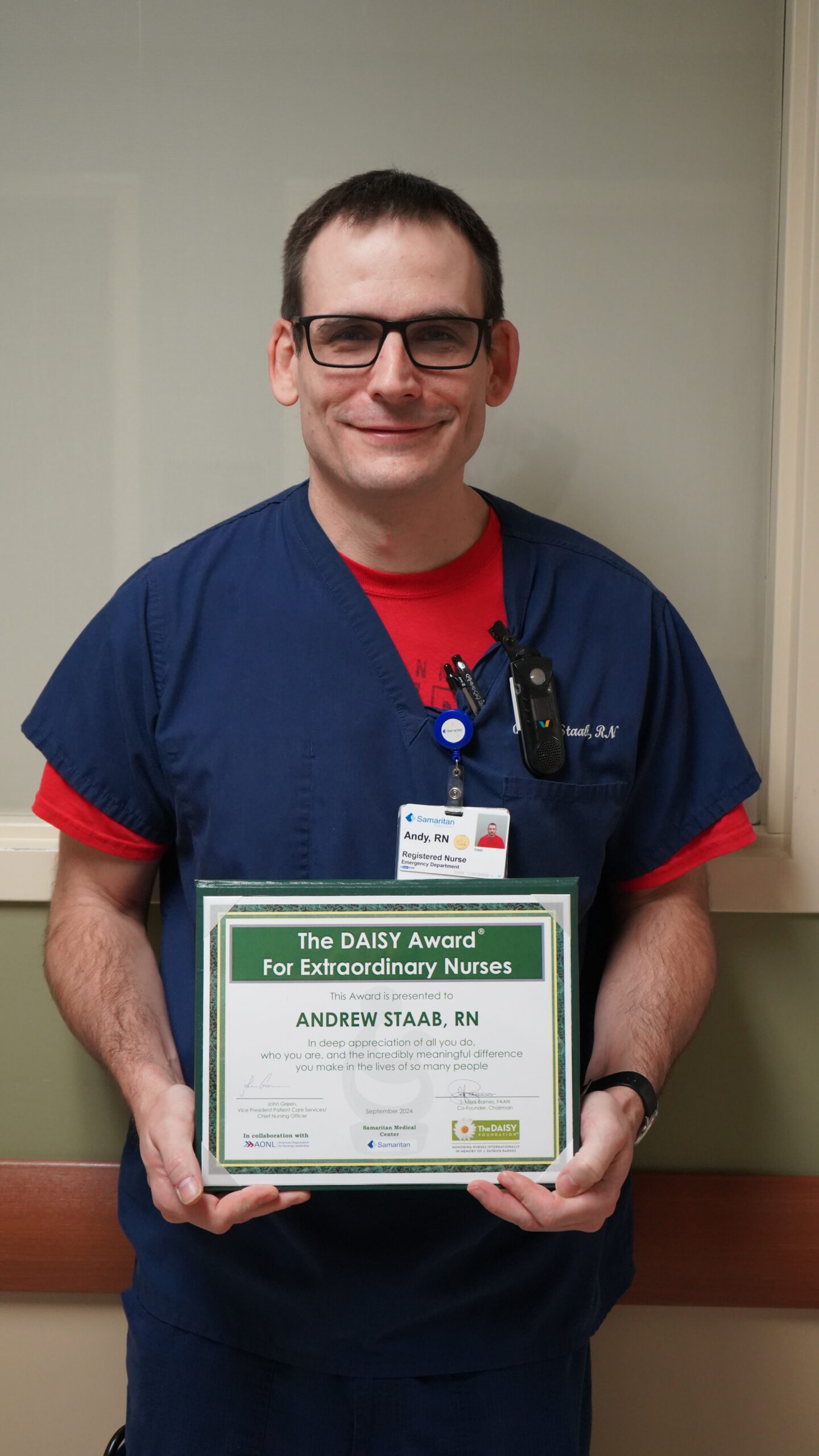 Daisy Award winner for September 2024, Andrew Staab, RN at Samaritan's Emergency Department