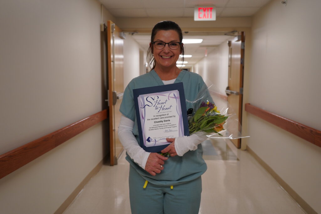 Chastity Davis, Samaritan Imaging services, received a Heart to Heart Grateful Patient recognition