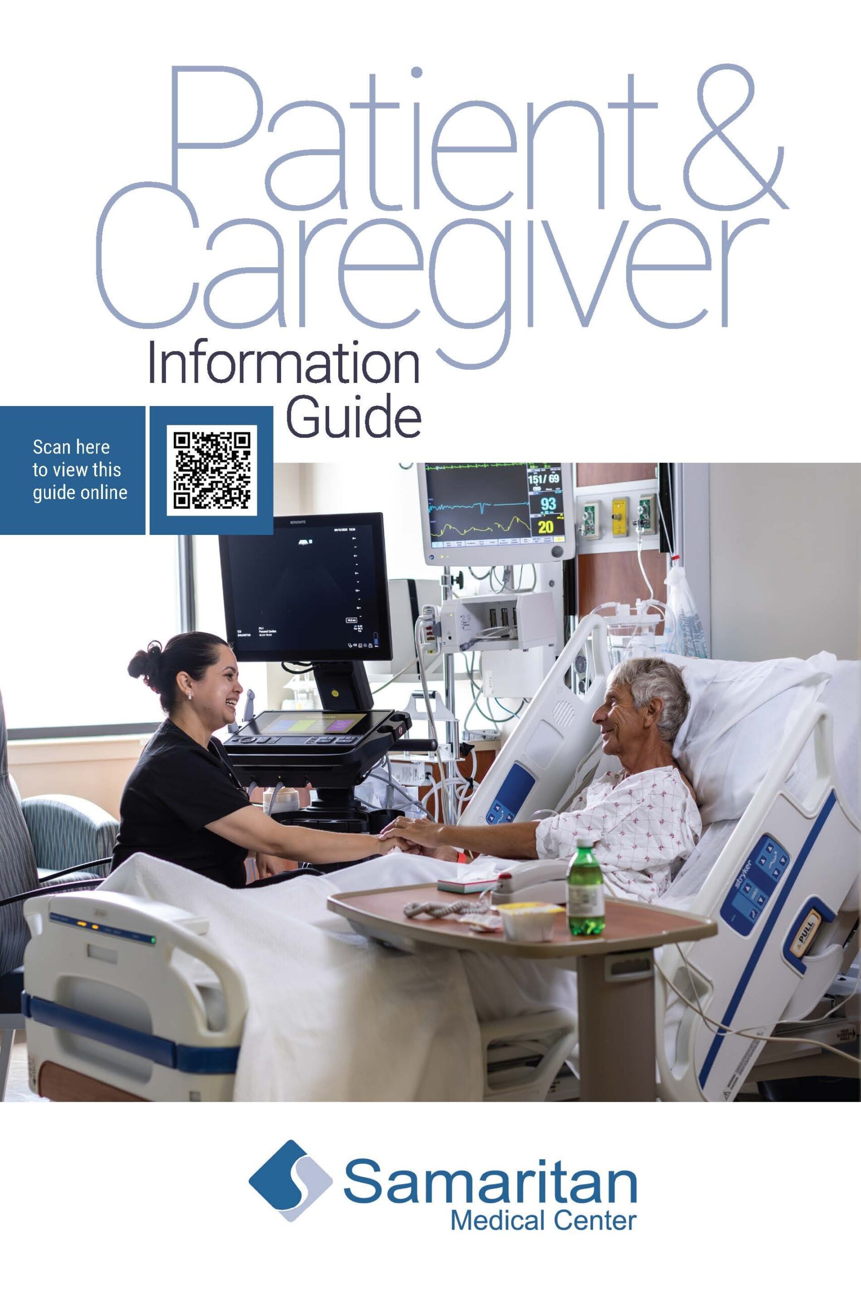 Samaritan Medical Center _ Patient Guide Flip Book Cover - Click to read. The image contains a QR code for an alternative way to access it.