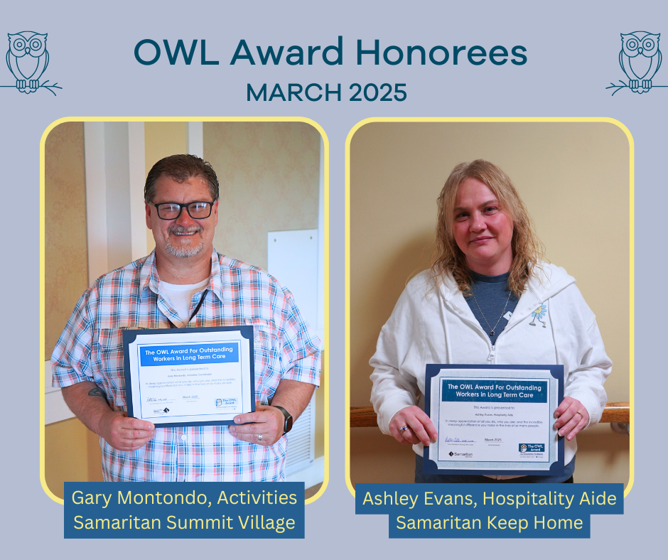 Graphic of March 2025 Owl Winners Gary Montondo and Ashley Evans