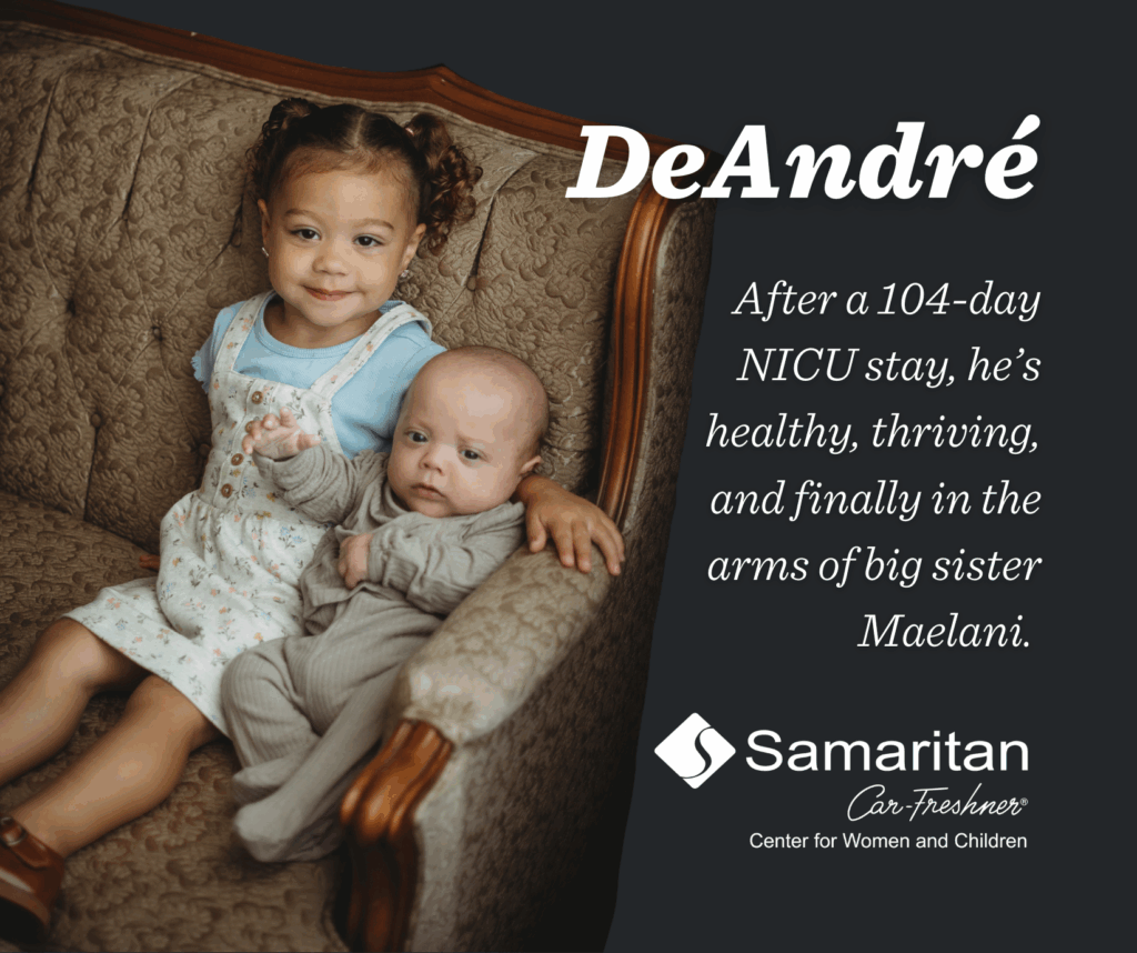 Graphic shows baby DeAndre with big sister Maelani