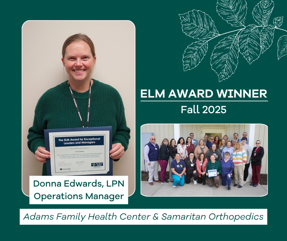 Graphic shows Donna Edwards, LPN, winner of the ELM Award