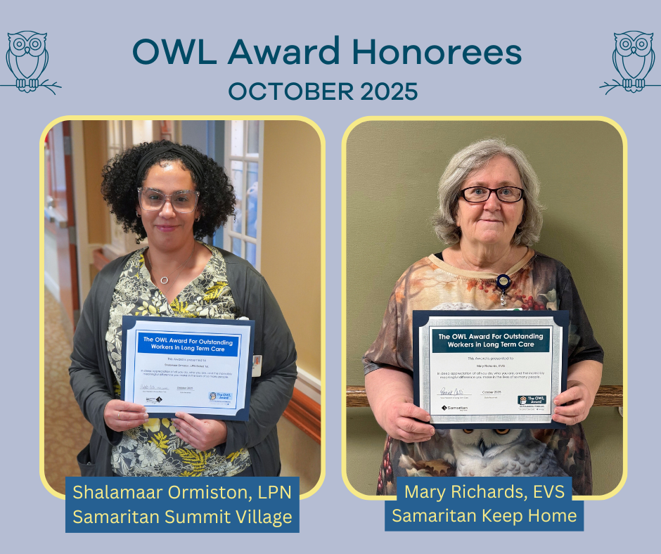 Graphic shows the OWL Winners for October 2025, Shalamaar Ormiston and Mary Richards.