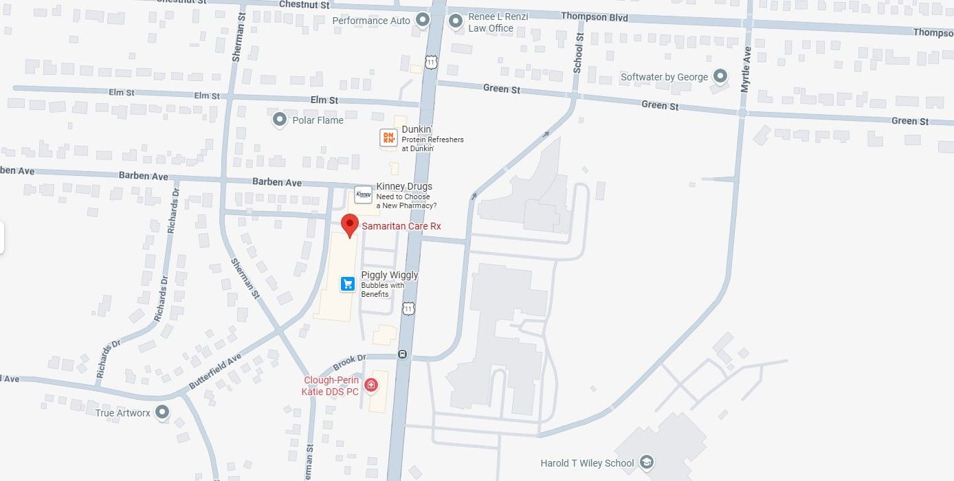 Screenshot of a map locating Samaritan Care Rx Specialty Pharmacy