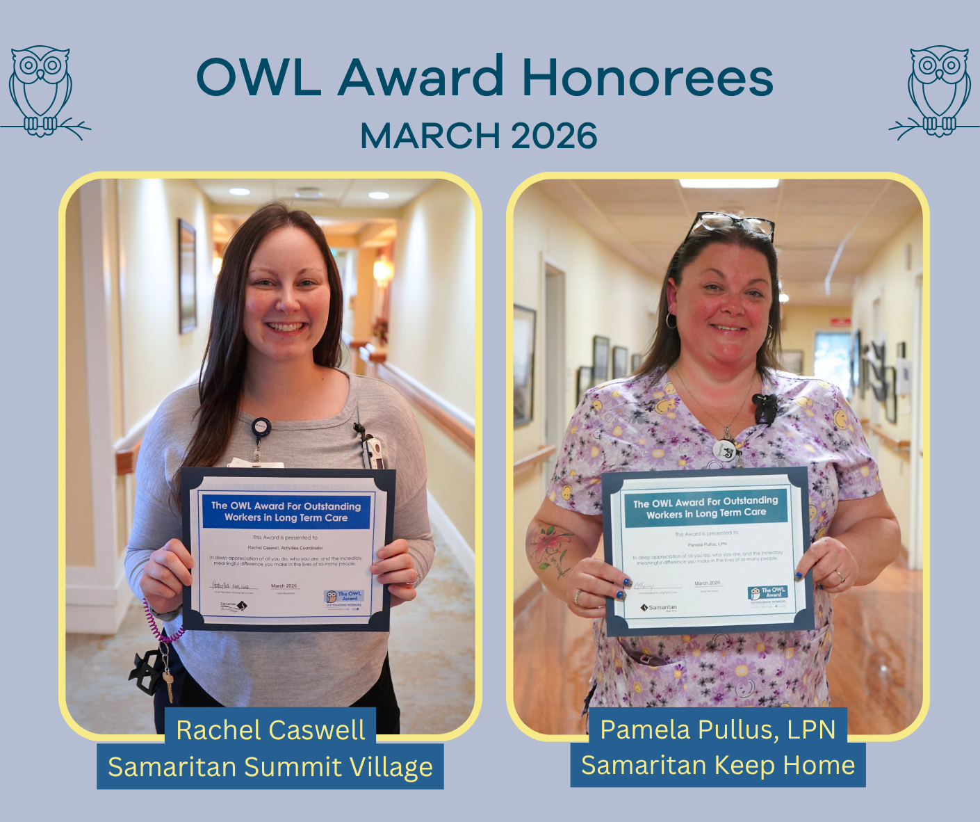 graphic showing two winners of the March 2026 OWL award