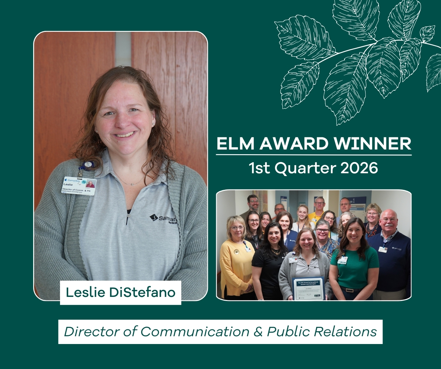 graphic showing 2026 ELM Award winner, Leslie DiStefano