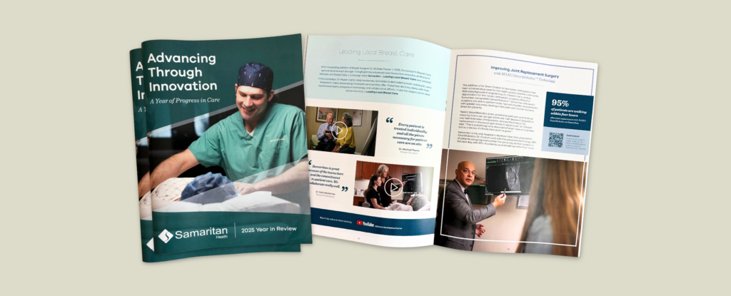 graphic showing the 2025 Annual Report cover and an inside spread