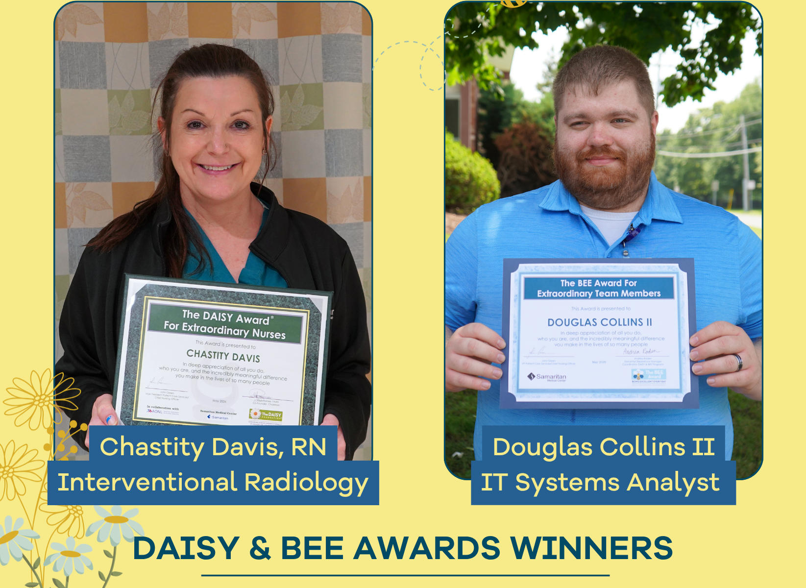 graphic showing Samaritan Medical Center's May 2026 recipients of the DAISY and BEE awards.
