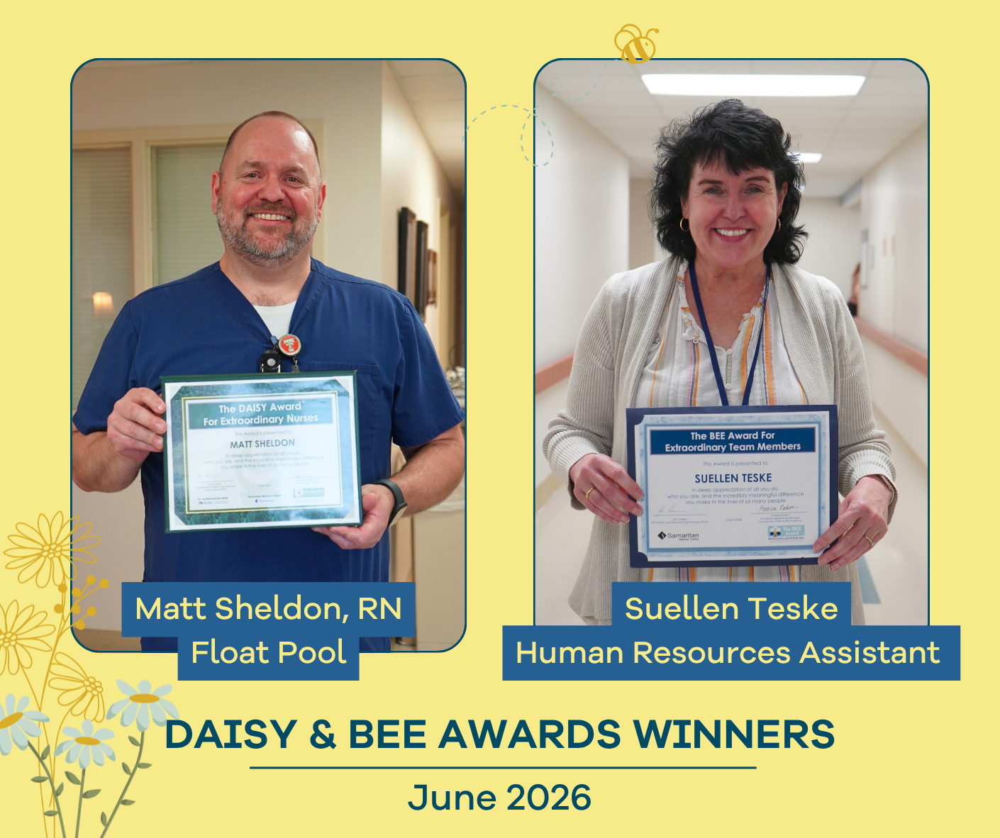graphic displaying photos of June 2026 DAISY and BEE Award recipients