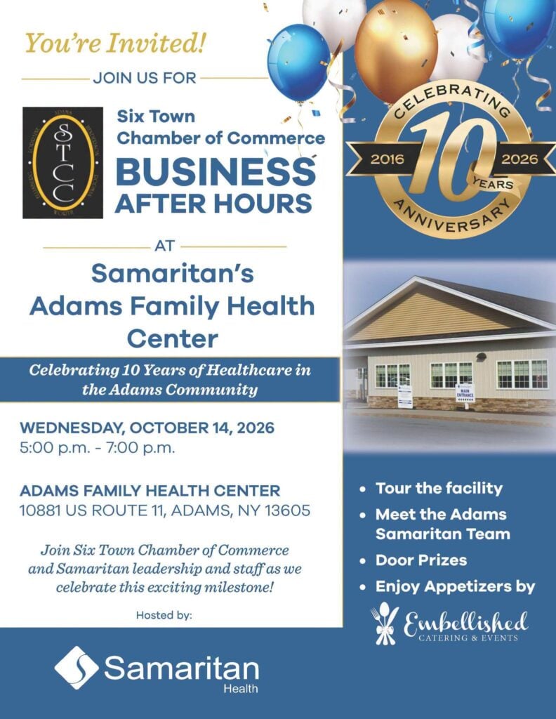 A flyer to promote the Adams Family Health Center's 10-year anniversary