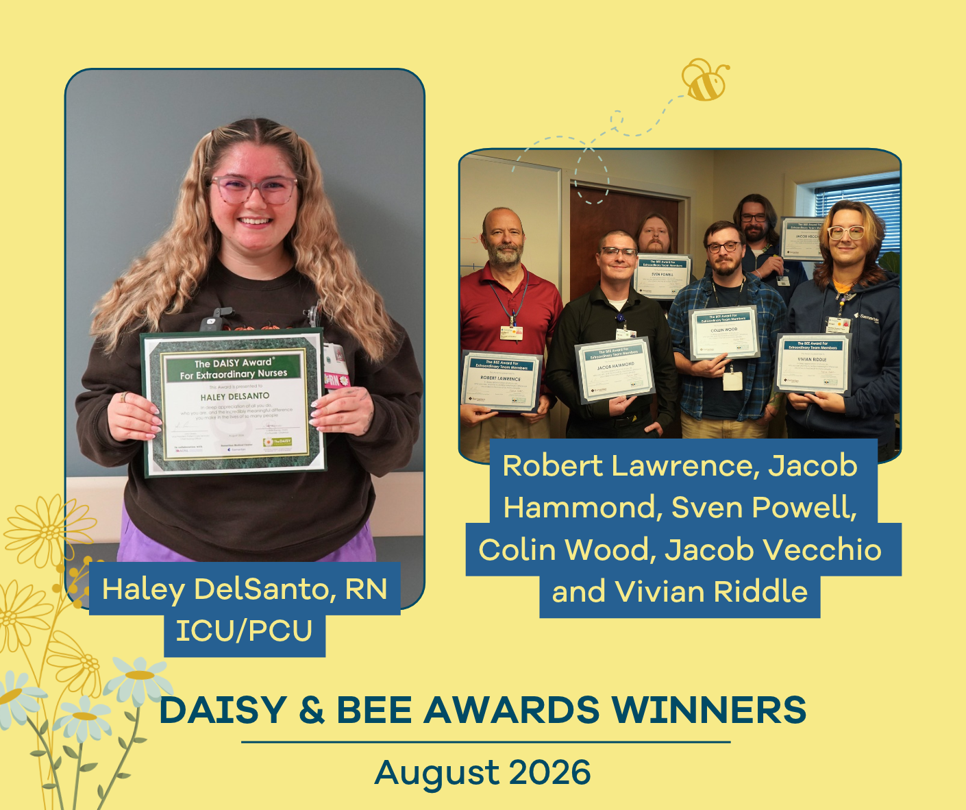 graphic showing August 2026 DAISY and BEE Award winners